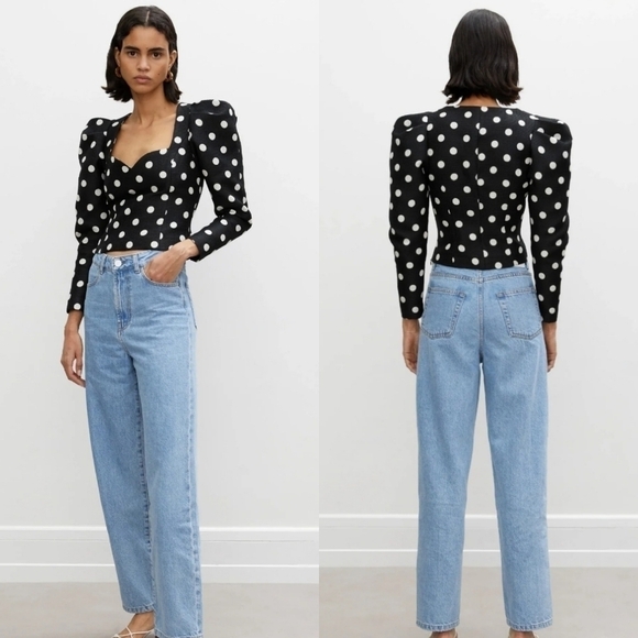 New Róhe Fiona Puff-Sleeve Polka Dot Black/White Top NWOT 4 US/36 FR / Small - Picture 7 of 15